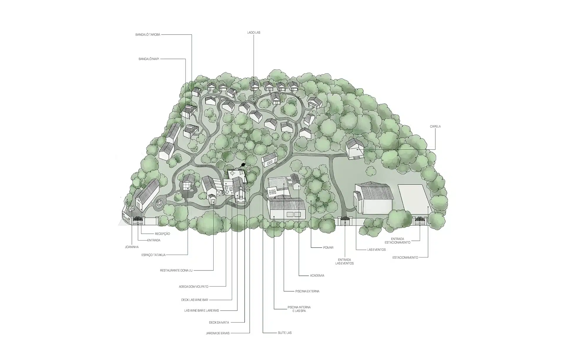 Mapa ilustrado da propriedade do LAS Hotel Boutique em Foz do Iguaçu